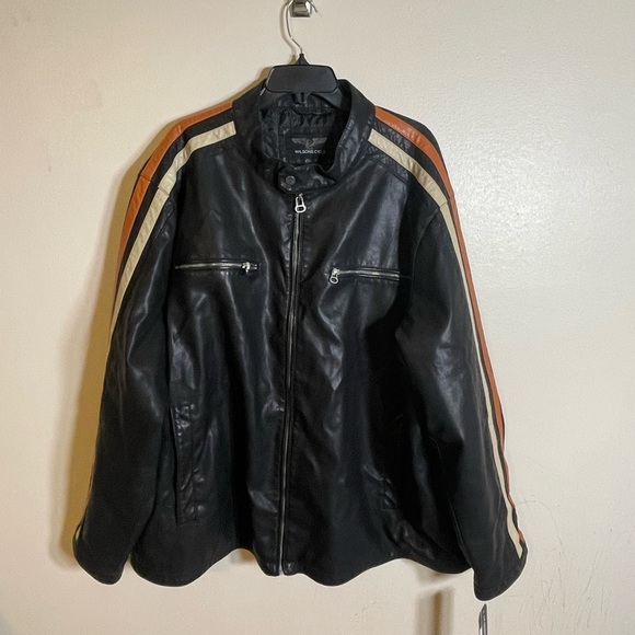 Wilson's Leather men's black soft faux leather motojacket w red & tan stripes 3X - Picture 1 of 7